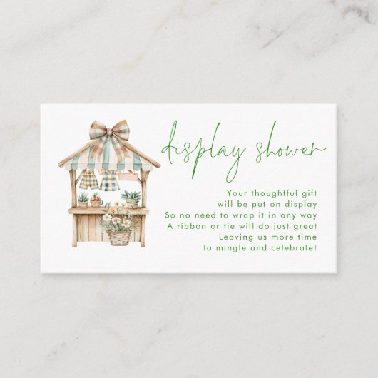 グリーンギンガム農家市場ディスプレイベビーシャワー エンクロージャーカード (正面)