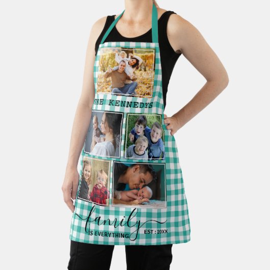 グリーンギンガム5フォトコラージュファミリー引用文名 エプロン (インサイチュ)