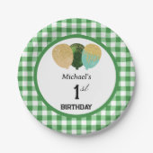 グリーンギンガム&バルーン1st誕生日 ペーパープレート (正面)