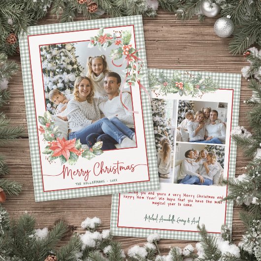 グリーンギンガム プリントのクリスマス 写真 シーズンカード