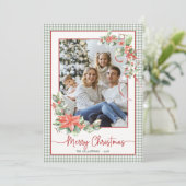 グリーンギンガム プリントのクリスマス 写真 シーズンカード (スタンド正面)