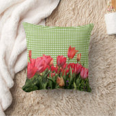 グリーンギンガム&レッドチューリップ枕 クッション (ブランケット)