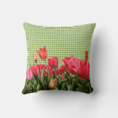 グリーンギンガム&レッドチューリップ枕 クッション (裏面)
