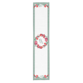 グリーンギンガム&レッドポメグラナートカスタムモノグラム ショートテーブルランナー