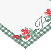 グリーンギンガム&レッドポメグラナートカスタムモノグラム ショートテーブルランナー (コーナー)