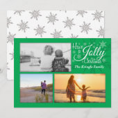 グリーンクすてきリスマススノーフレーク休日のフォトカード シーズンカード (正面/裏面)