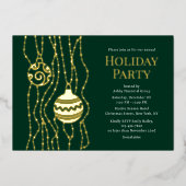 グリーンクエレガントリスマスパーティーホリ企業のデイ 箔招待状 (正面)