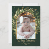 グリーンクエレガントリスマス1写真植物学モダン シーズンカード (正面)