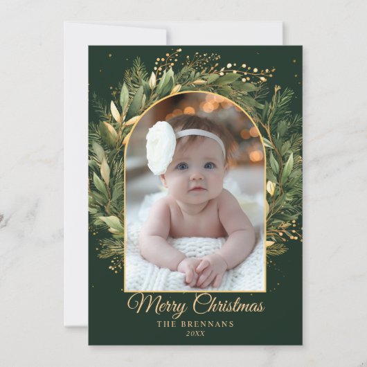 グリーンクエレガントリスマス1写真植物学モダン シーズンカード (正面)