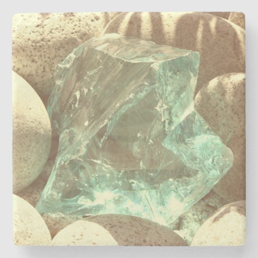グリーンクォーツベージュ石自然岩鉱物 ストーンコースター (正面)