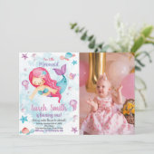 グリーンクラウドマーメイド誕生日招待状と写真 招待状 (スタンド正面)