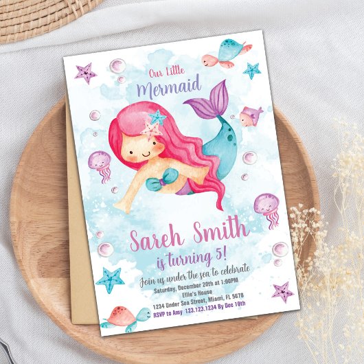 グリーンクラウドマーメイド誕生日招待状 招待状