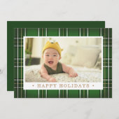 グリーンクラシックなチェック柄 | ホリデー写真 シーズンカード (正面/裏面)