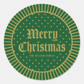 グリーンクラシッククリスマス装飾幾何学的メリークリスマス ラウンドシール (正面)