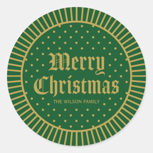 グリーンクラシッククリスマス装飾幾何学的メリークリスマス ラウンドシール (正面)
