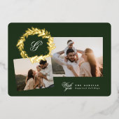 グリーンクラシックフォト数々の金ゴールドクリスマスリース 箔シーズンカード (正面)