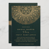 グリーンクラシック金ゴールド華美マンダラブライダルシャワー 招待状 (正面/裏面)