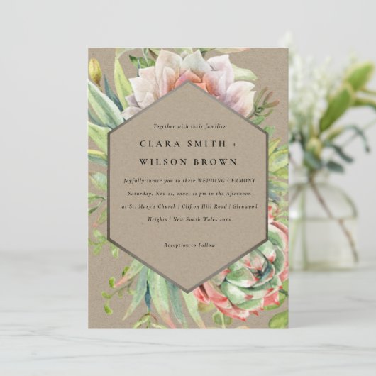 グリーンクラフト砂漠の多肉性のサボテンの結婚葉 招待状 (スタンド正面)