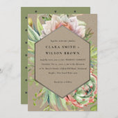 グリーンクラフト砂漠の多肉性のサボテンの結婚葉 招待状 (正面/裏面)