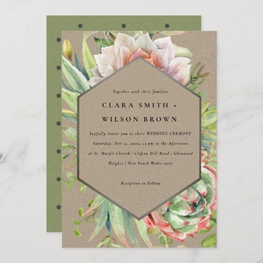 グリーンクラフト砂漠の多肉性のサボテンの結婚葉 招待状 (正面/裏面)