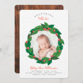 グリーンクランベリー葉リース誕生のお知らせ 案内状 (正面/裏面)
