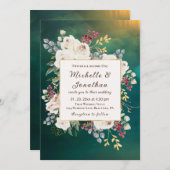 グリーンクリスチャンの冬の白い結婚バラ 招待状 (正面/裏面)