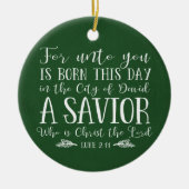グリーンクリスチャンタイポグラフィホリデーフォト セラミックオーナメント (正面)