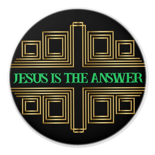 グリーンクリスチャン引用文金ゴールドレトロプリント セラミックノブ (正面)