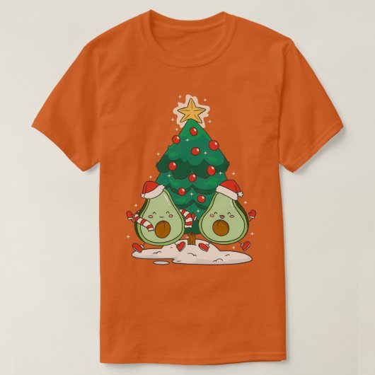 グリーンクリスマスかわいいアボカドクリスマスツリーのイルスト Tシャツ (デザイン正面)