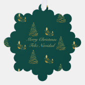 グリーンクリスマスとゴールデンクリスマスのバイリンガルFeliz Navidad オーナメントカード (正面)