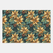 グリーンクリスマスに咲くゴールデンポインセチアの花 ラッピングペーパーシート (正面3)