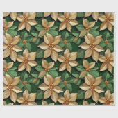 グリーンクリスマスに咲くゴールデンポインセチアの花 ラッピングペーパー (フラット)