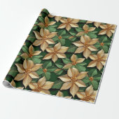 グリーンクリスマスに咲くゴールデンポインセチアの花 ラッピングペーパー (アンロールド)