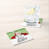 グリーンクリスマスのサンタゴルファーパーティー スクエアペーパーコースター (インサイチュ)