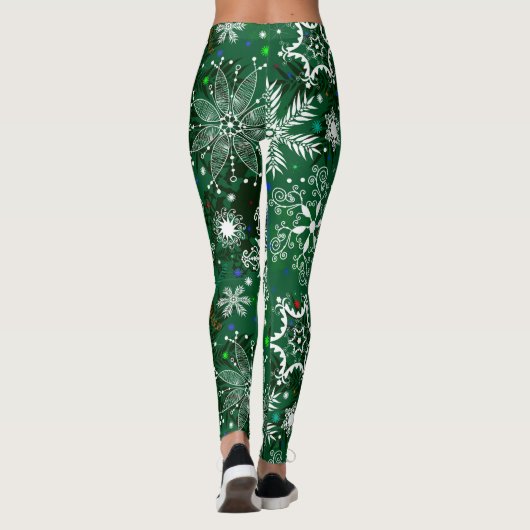 グリーンクリスマスのスノーフレーク模様のレギンス レギンス (裏面)