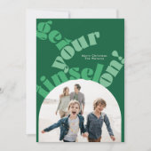 グリーンクリスマスはっきりしたタイポグラフィオーバルアーチ写真 シーズンカード (正面)