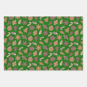 グリーンクリスマスを設定したジンジャーブレッドCookie ラッピングペーパーシート (正面3)