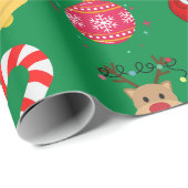 グリーンクリスマスアイコンラッピング紙 ラッピングペーパー (ロールコーナー)