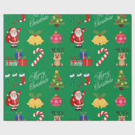 グリーンクリスマスアイコンラッピング紙 ラッピングペーパー