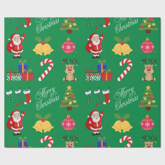 グリーンクリスマスアイコンラッピング紙 ラッピングペーパー (シーム)