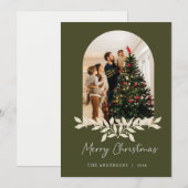 グリーンクリスマスアーチフレームファミリーフォトカード シーズンカード (正面/裏面)