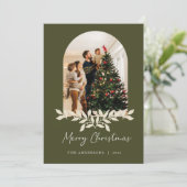 グリーンクリスマスアーチフレームファミリーフォトカード シーズンカード (スタンド正面)
