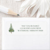 グリーンクリスマスウォーターカラーツリー差出人住所ラボ ラベル (インサイチュ)