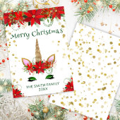 グリーンクリスマスカード付きポインセチア・ユニコーン 招待状