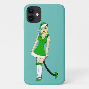 グリーンクリスマスキャットガール iPhone 11 ケース