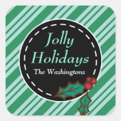 グリーンクリスマスキャンディギフトラベルシール スクエアシール (正面)