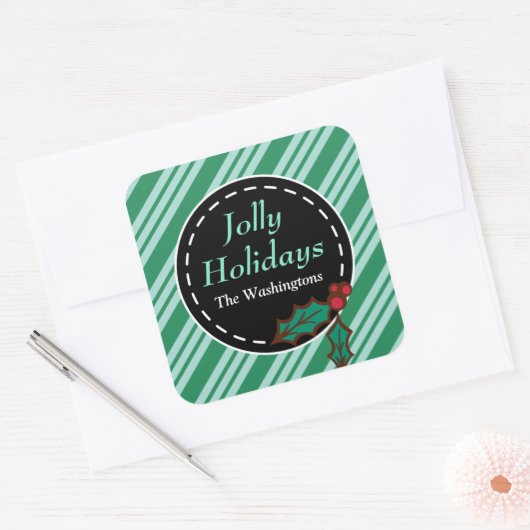 グリーンクリスマスキャンディギフトラベルシール スクエアシール (封筒)