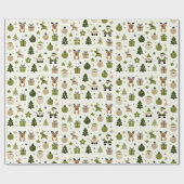 グリーンクリスマスキュートなサンタ・ギフトトナカイ ラッピングペーパー (フラット)