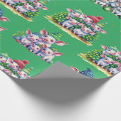 グリーンクリスマスギフトラップで愛らしい豚 ラッピングペーパー (角)