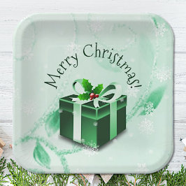 グリーンクリスマスギフト紙プレート ペーパープレート